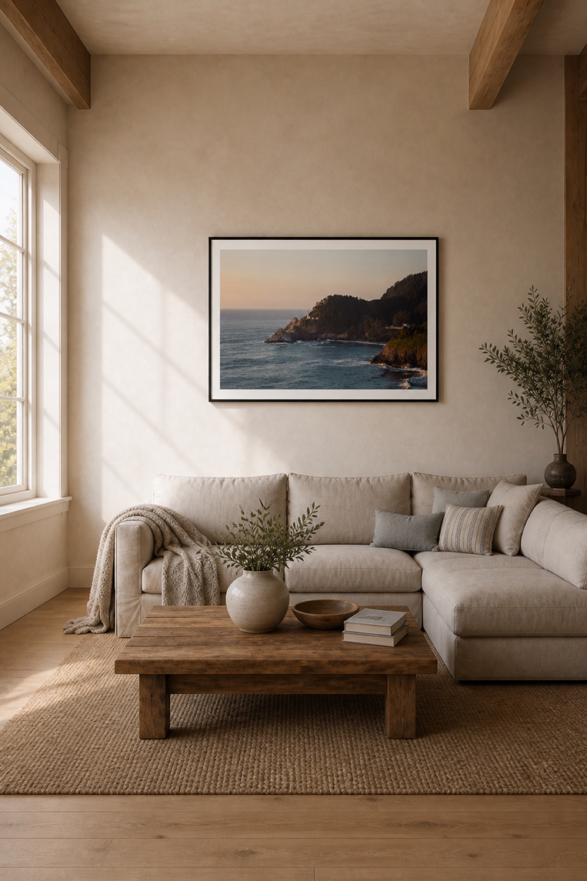 Heceta Head print hanging in a living room
